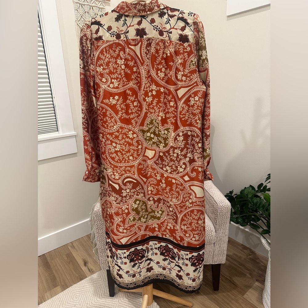 1.STATE Rust Floral Paisley Button Front Shift Dress M Pockets - Picture 6 of 7